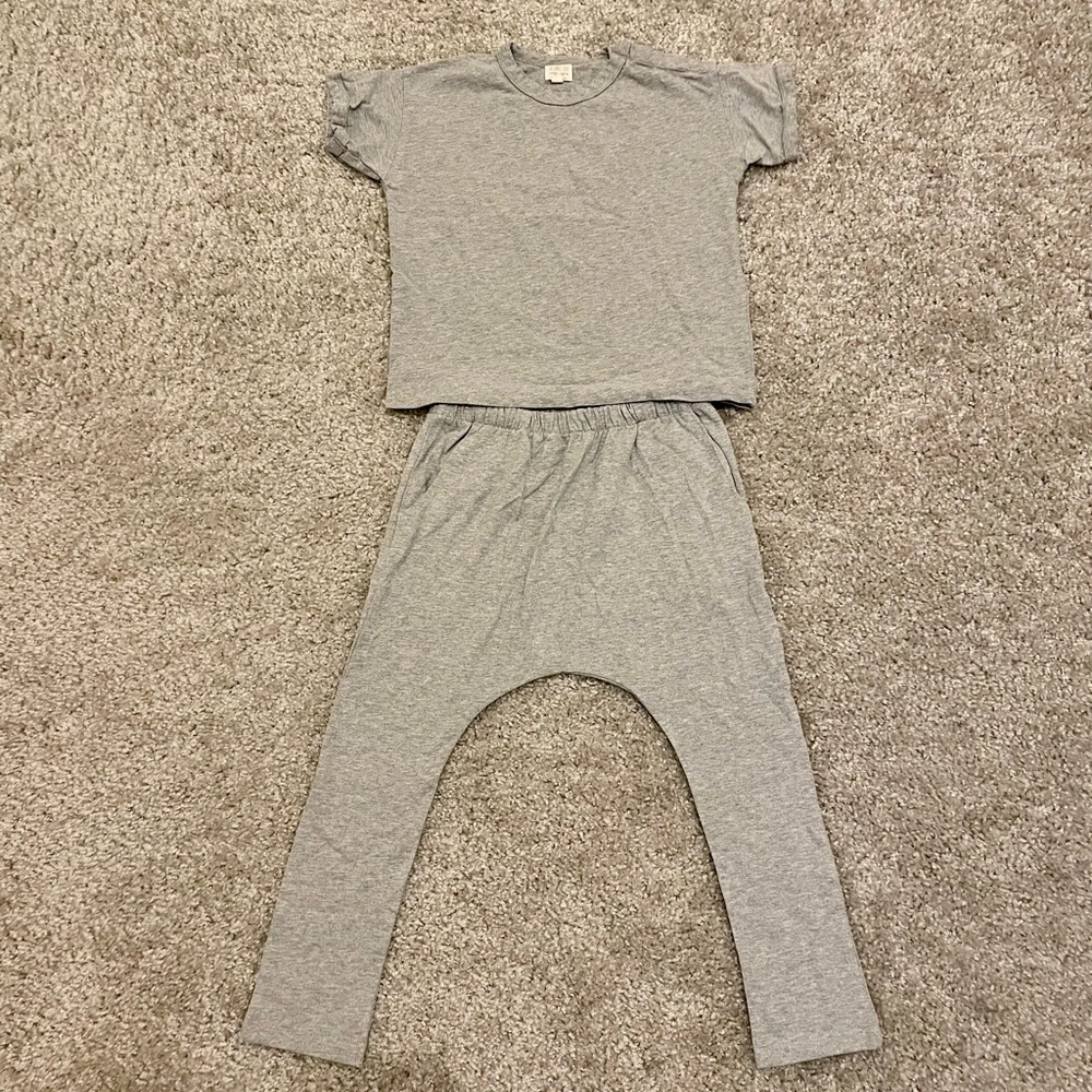 The Simple Folk Boxy Tee and Harem Pants / Trousers Set, Gray Melange 3-4